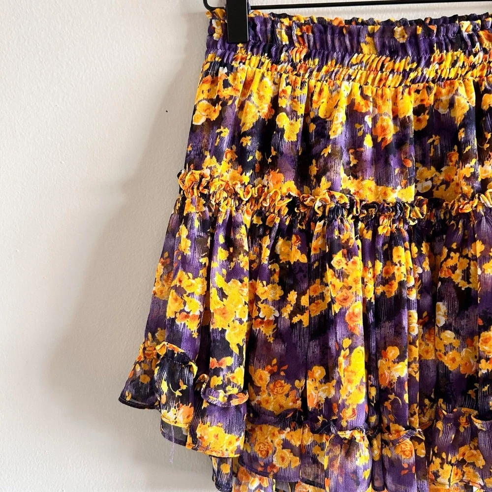 MISA Los Angeles Floral Mini Skirt | Yellow & Purple | Size Small